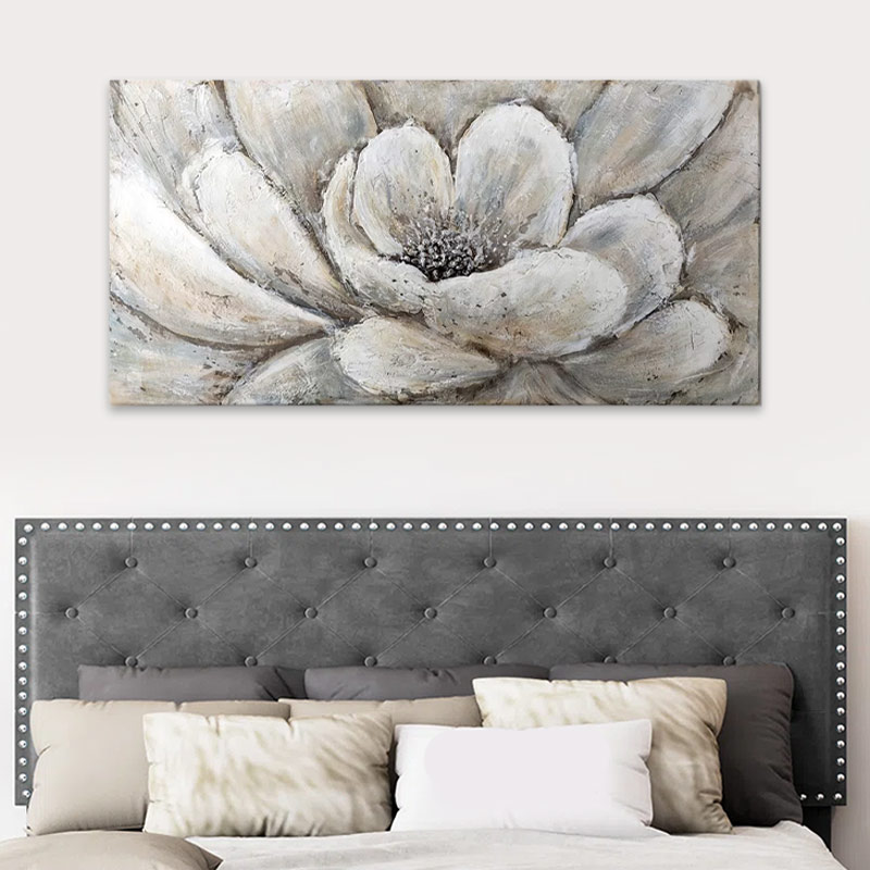 Πίνακας σε καμβά "Silver Flowers" Megapap ψηφιακής εκτύπωσης 140x70x3εκ.