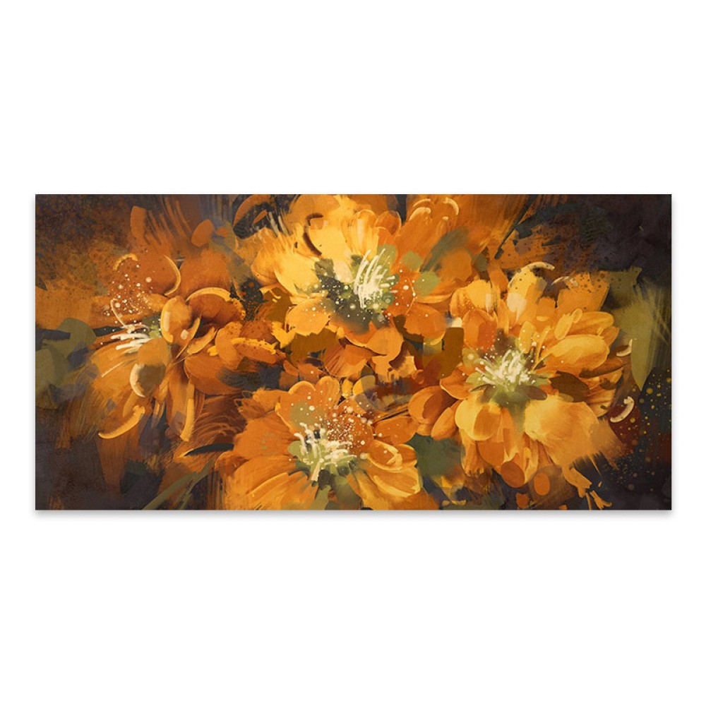 Πίνακας σε καμβά "Orange Flowers" Megapap ψηφιακής εκτύπωσης 120x60x3εκ.