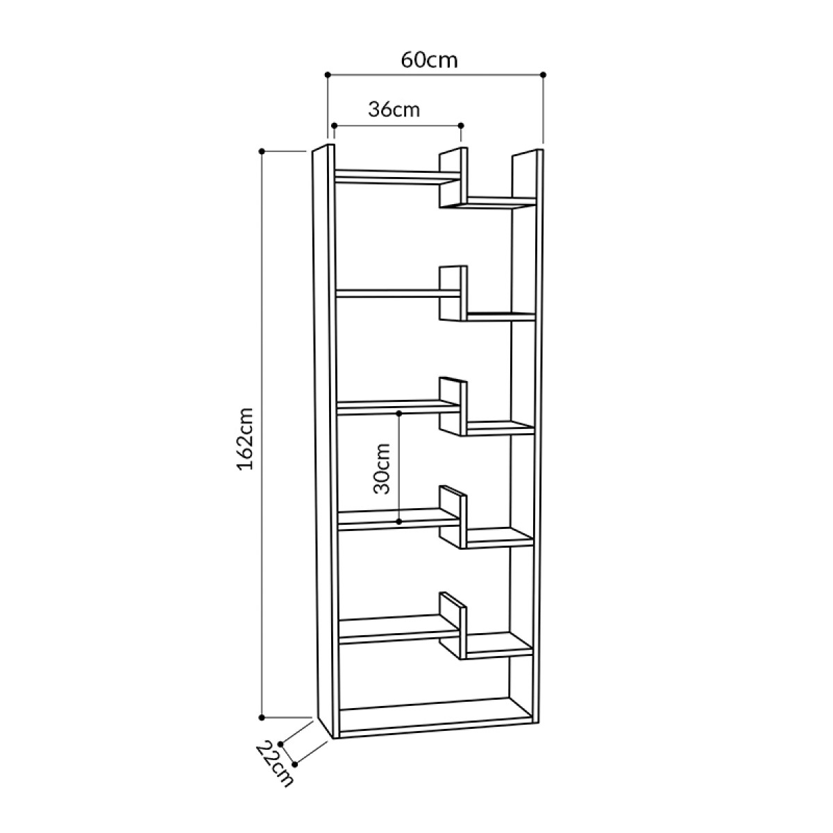 Βιβλιοθήκη μελαμίνης Oppa Megapap χρώμα λευκό 60x22x162εκ.