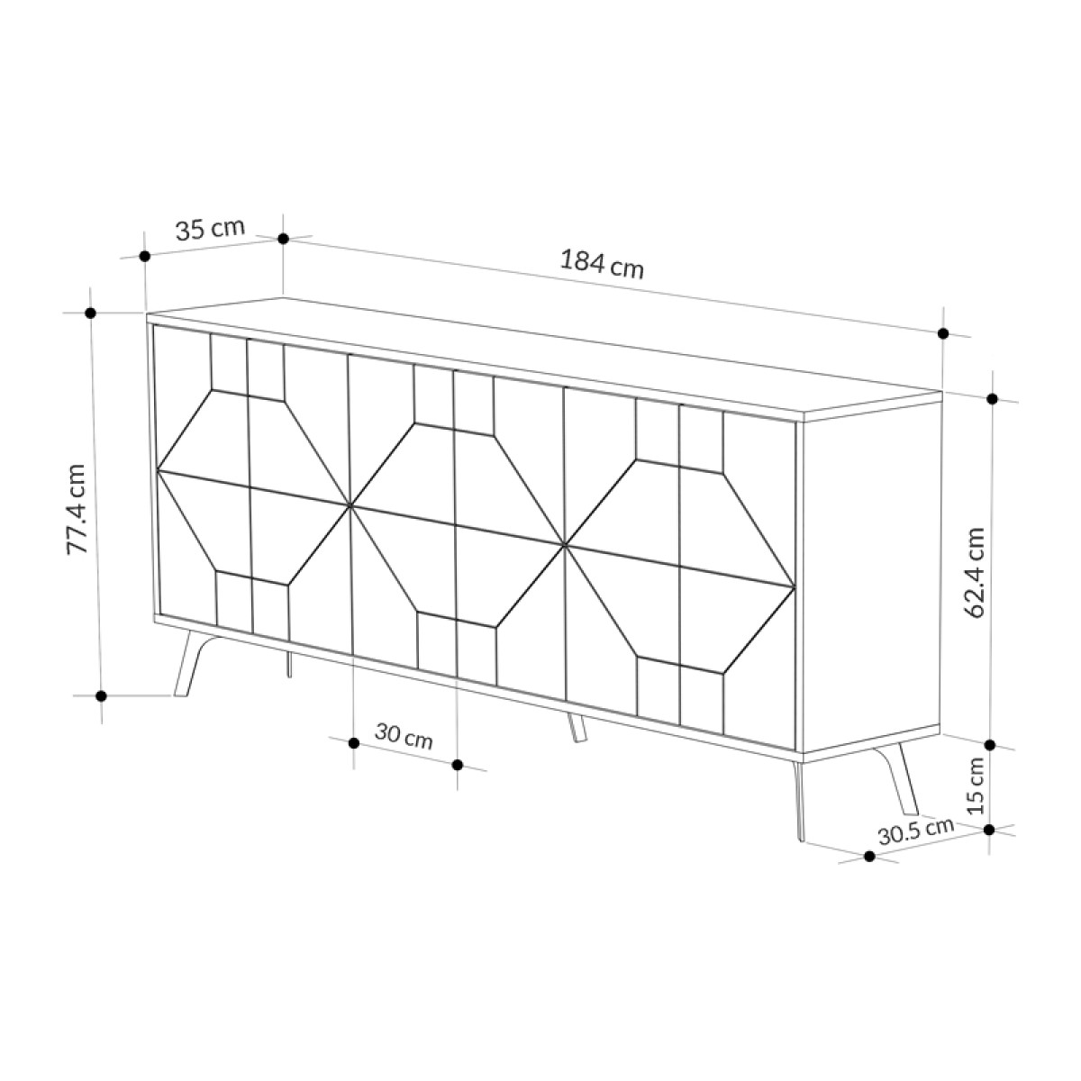 Μπουφές μελαμίνης Dune Megapap χρώμα ανθρακί 184x35x77,4εκ.