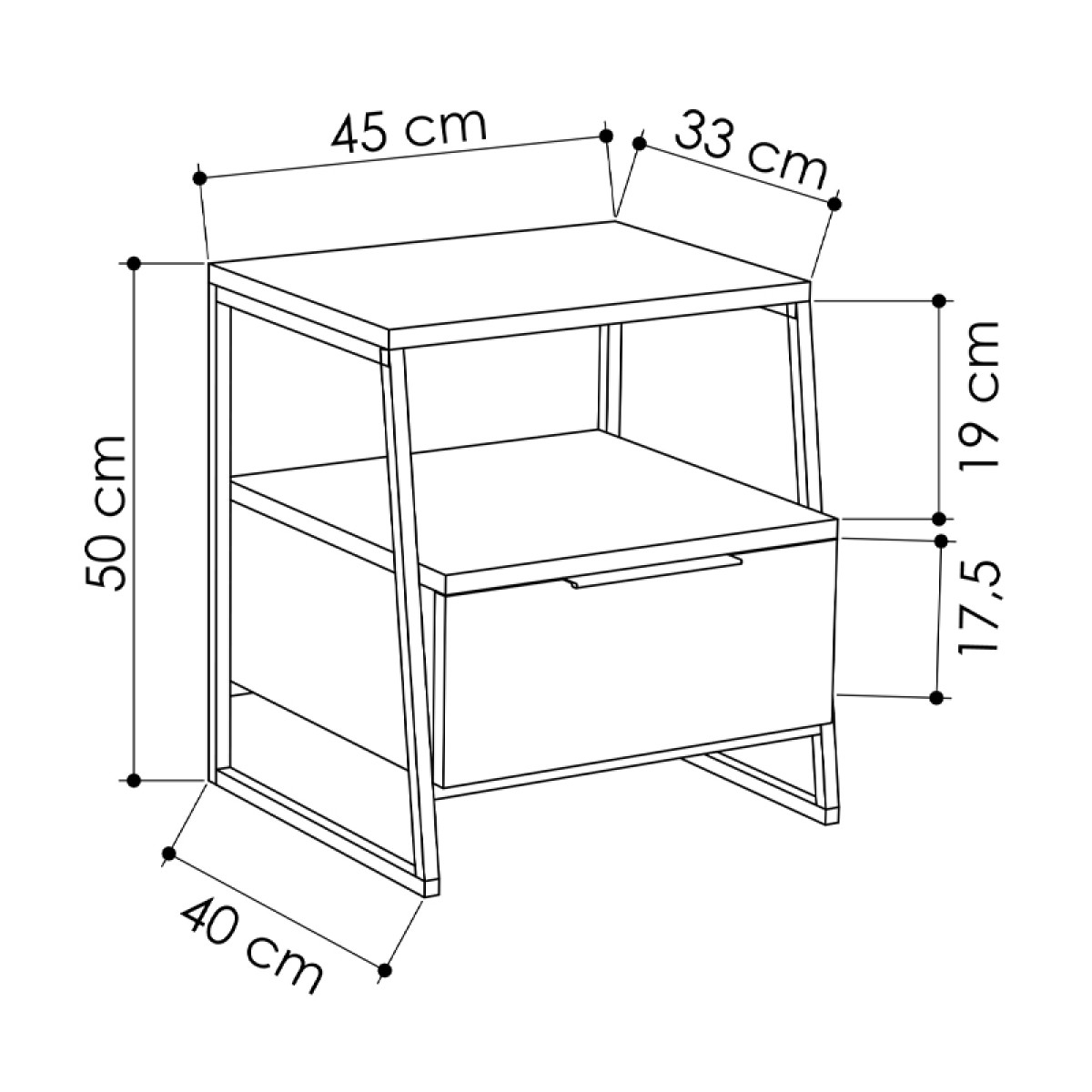 Κομοδίνο μελαμίνης Pal Megapap χρώμα γκρι ρετρό 45x40x50εκ.