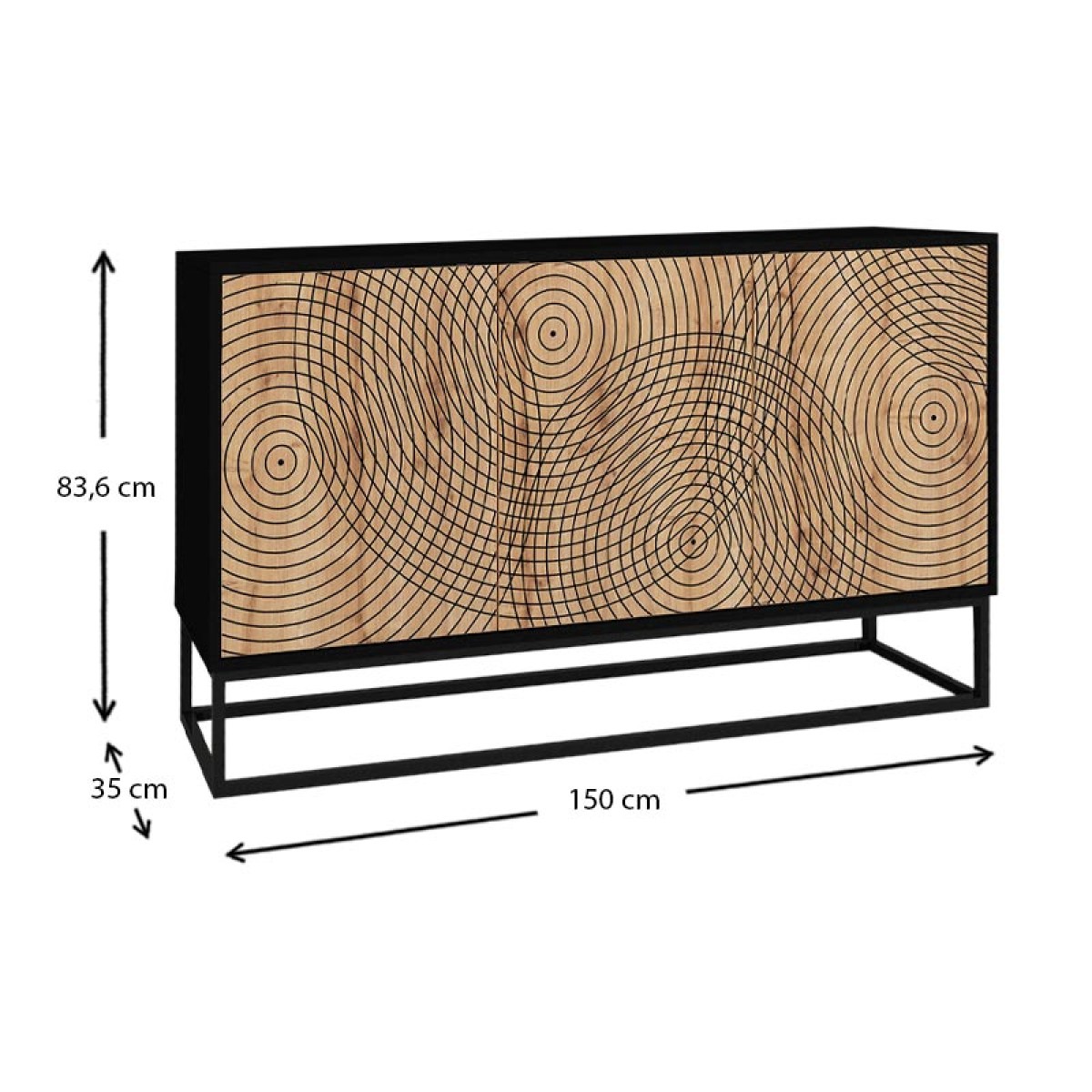 Μπουφές μελαμίνης Themis Megapap χρώμα μαύρο - sapphire oak 150x35x83,6εκ.