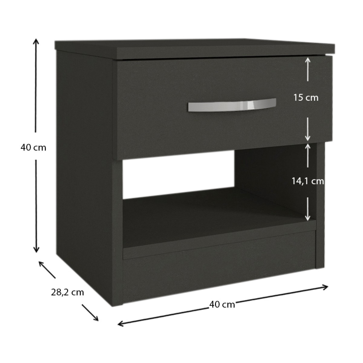 Κομοδίνο μελαμίνης Lube Megapap χρώμα ανθρακί 40x28,2x40εκ.