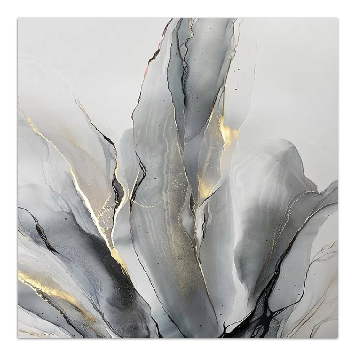 Πίνακας σε καμβά "Abstract Grey Leaves" Megapap ψηφιακής εκτύπωσης 100x100x3εκ.