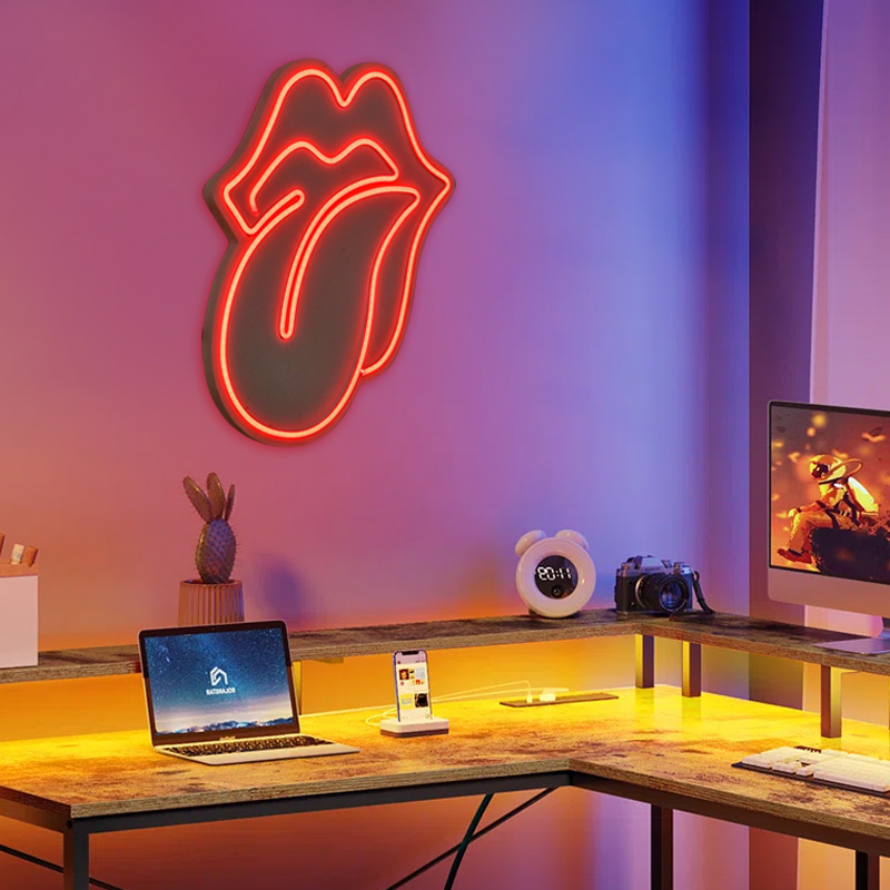 Φωτιστικό LED Neon "Rolling Stones" Megapap χρώμα κόκκινο 36x2x41εκ.