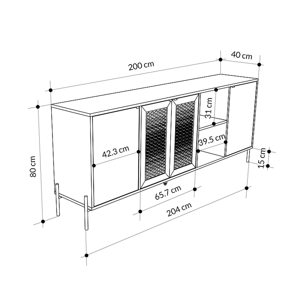 Μπουφές Naive Megapap χρώμα sapphire oak 204x40x80εκ.