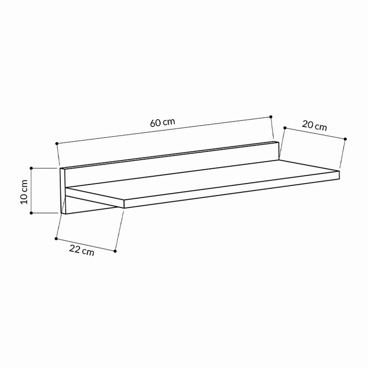 Ραφιέρα τοίχου Simple Megapap χρώμα μαύρο 60x24x10εκ.