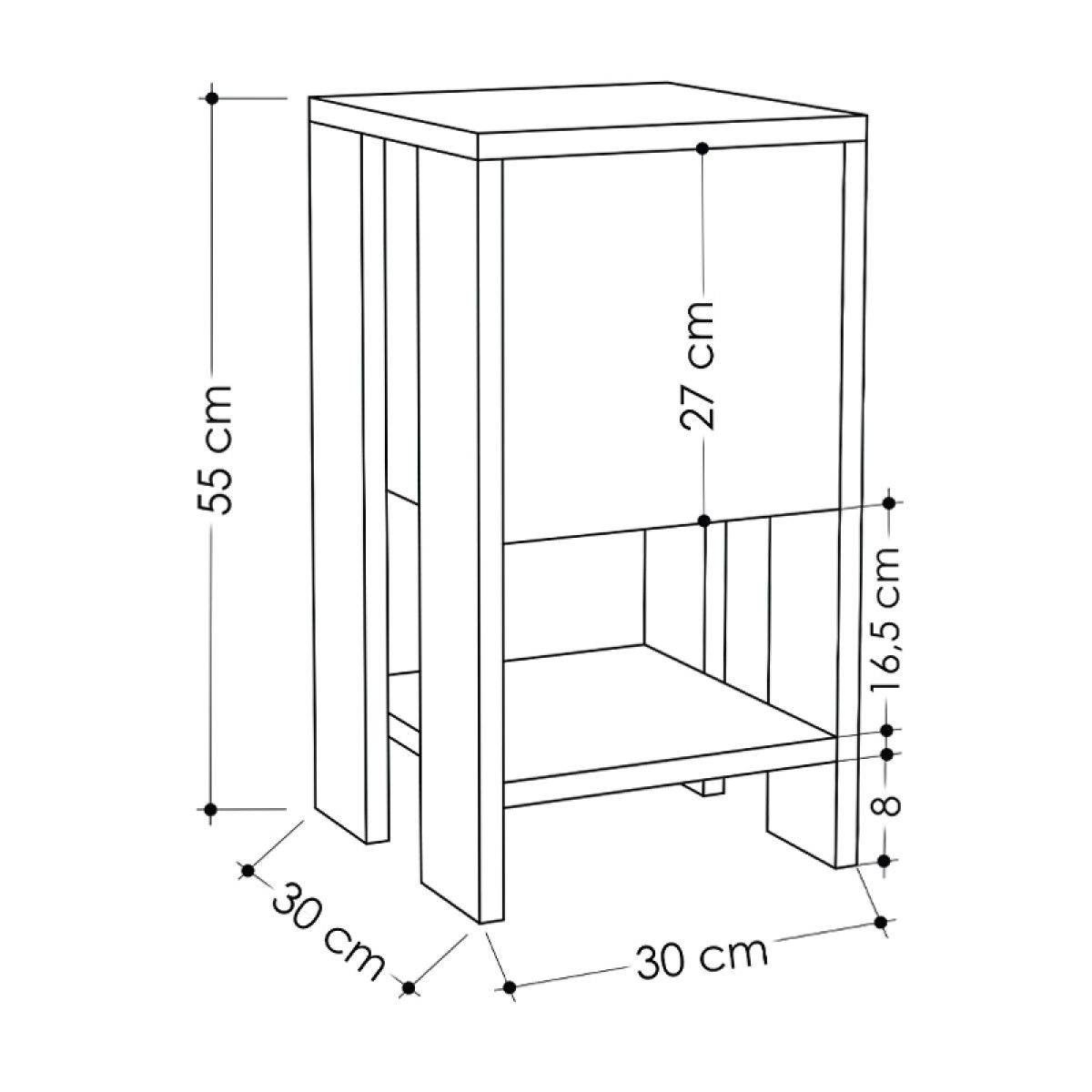 Κομοδίνο Ema Megapap χρώμα μαύρο 30x30x55εκ.