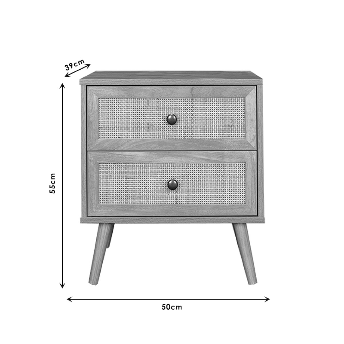 Κομοδίνο Oslo pakoworld μαύρο-φυσικό 50x39x55εκ