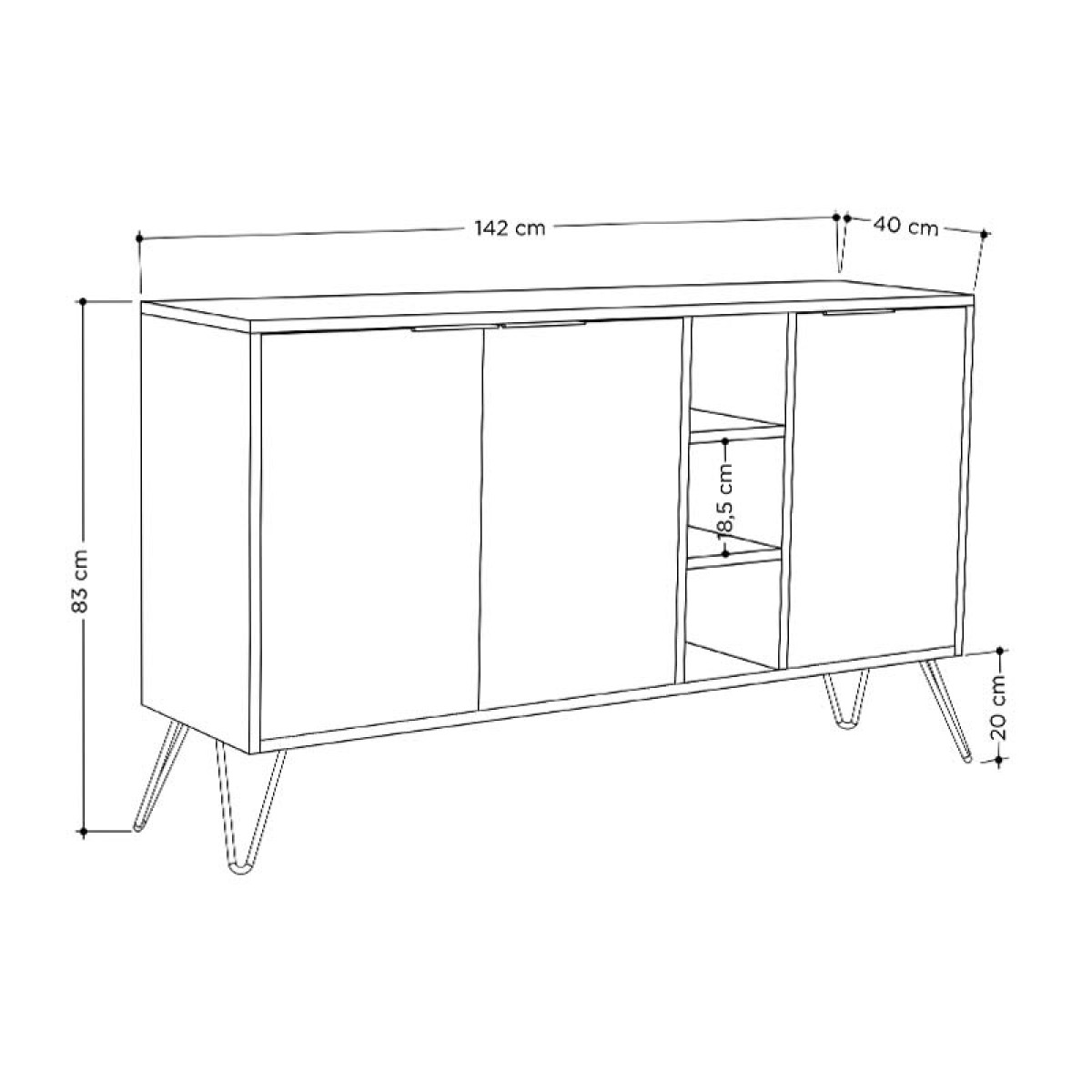 Μπουφές Clara pakoworld χρώμα light oak 142x35.5x83εκ