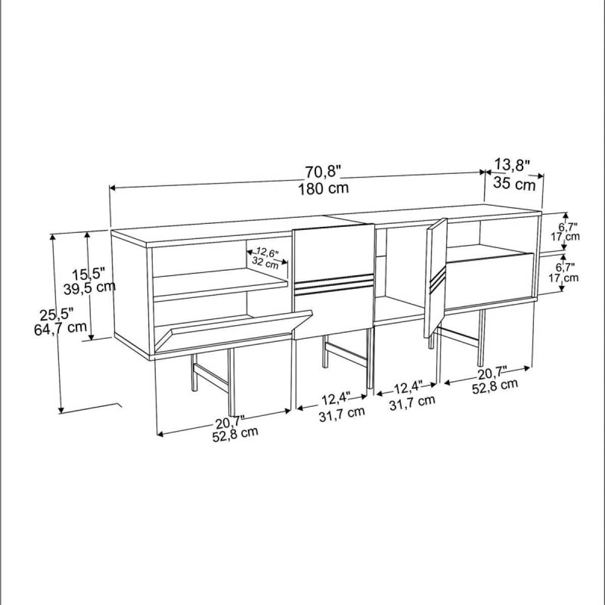 Έπιπλο τηλεόρασης Kevan pakoworld καρυδί-μαύρο πόδι 180x35x65εκ