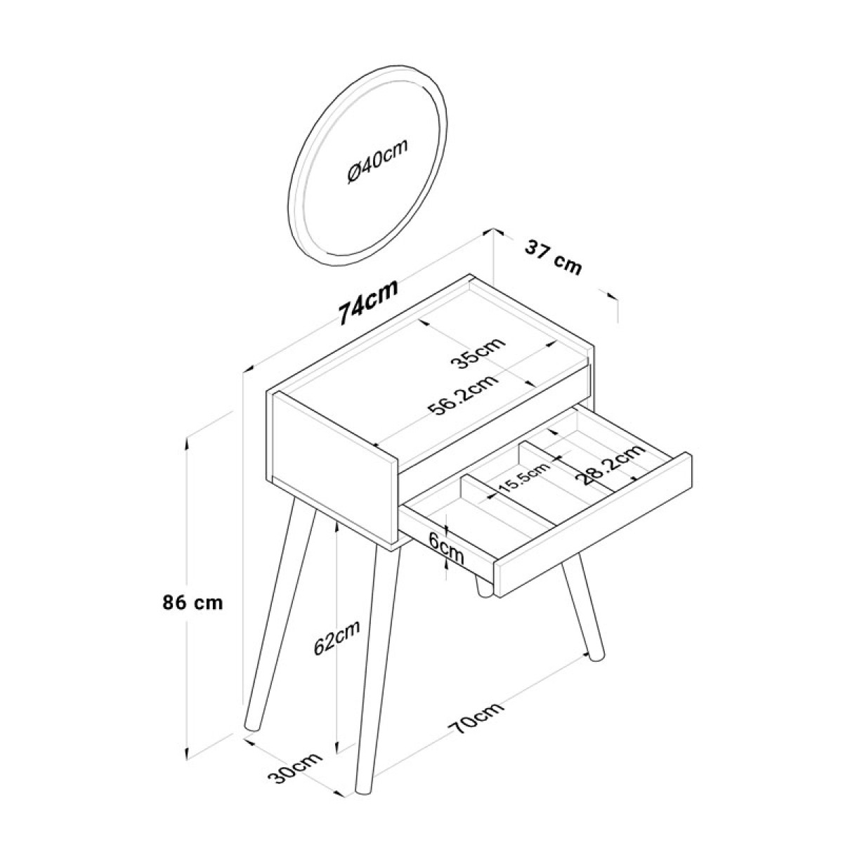 Τουαλέτα κρεβατοκάμαρας Globy pakoworld λευκό 74x37x86εκ