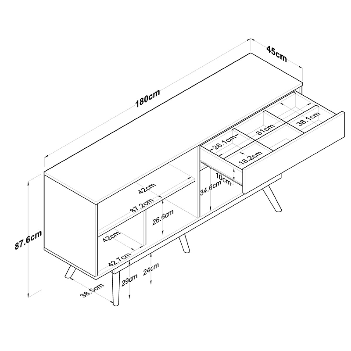 Μπουφές Satava pakoworld pp σε λευκή-καρυδί απόχρωση 180x45x87.6εκ