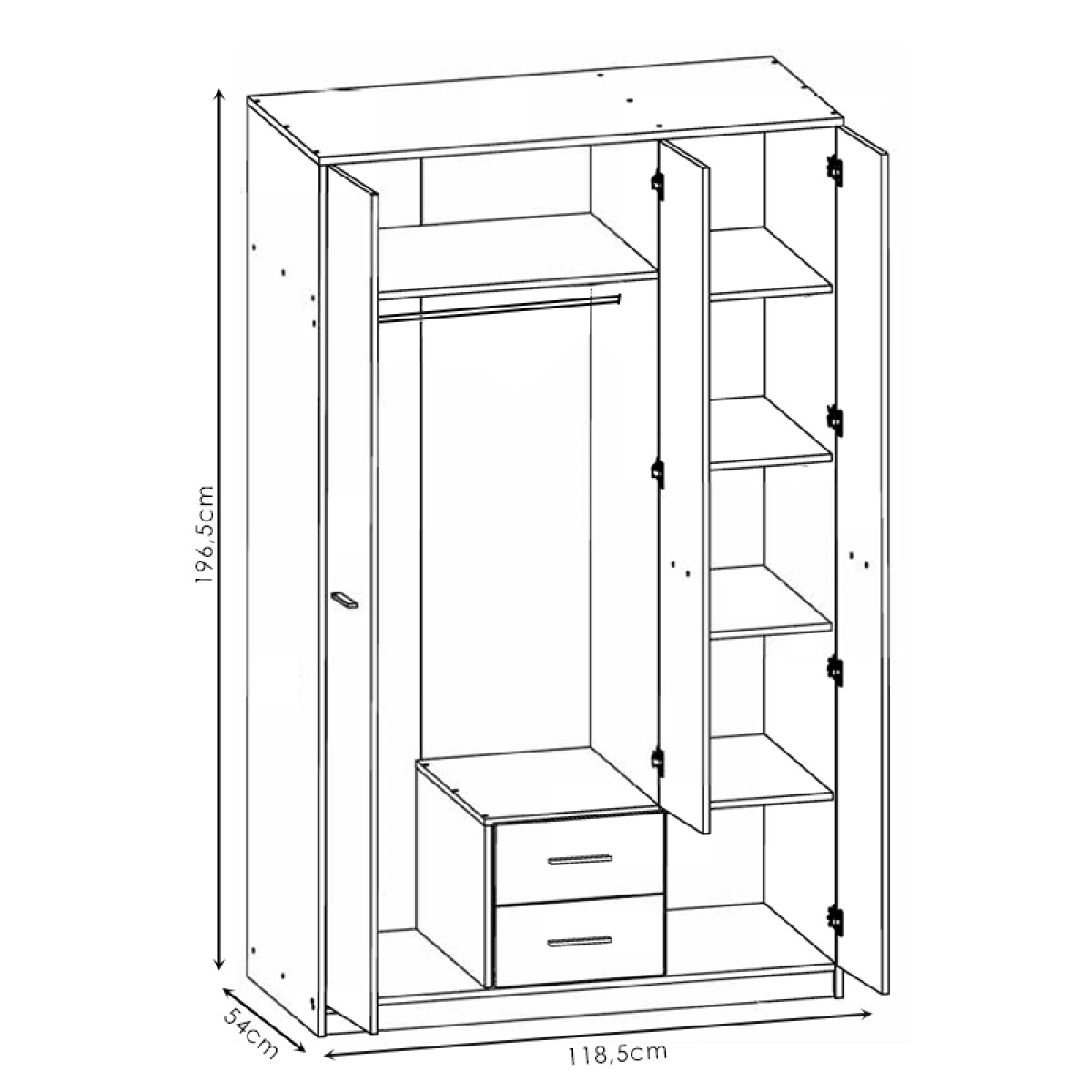 Ντουλάπα ρούχων Serenity pakoworld τρίφυλλη sonoma-λευκό 118.5x54x196.5εκ