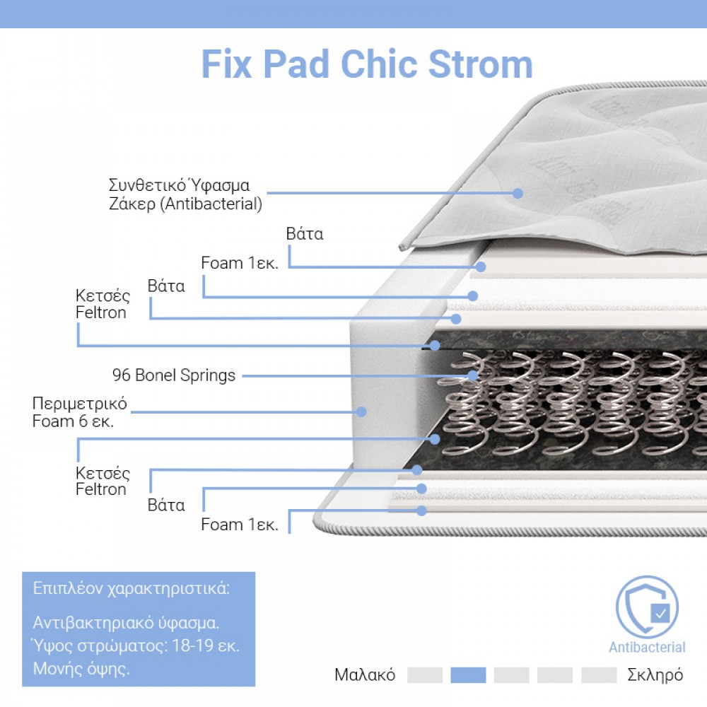 Στρώμα Fix Pad Chic Strom μονής όψης 18-19cm 140x200εκ