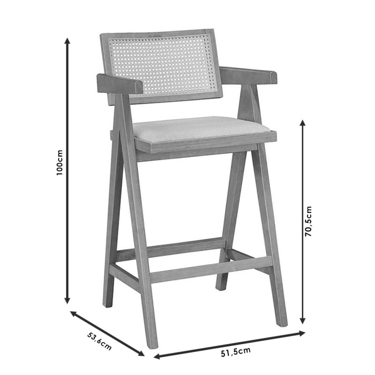 Σκαμπό bar Winslow pakoworld ξύλο rubberwood ανοικτό καρυδί-pvc rattan φυσικό-ύφασμα γκρι