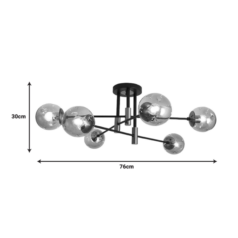 Φωτιστικό οροφής πολύφωτο Catrene pakoworld μαύρο μέταλλο-γυαλί 76x30εκ