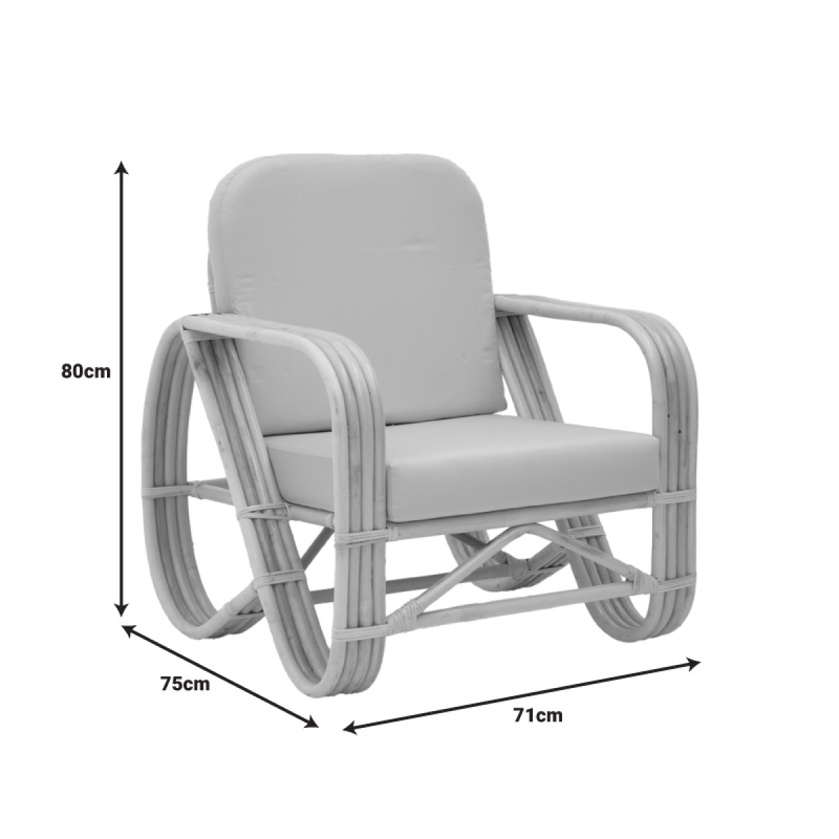 Πολυθρόνα Relmine pakoworld rattan σε φυσική απόχρωση με μπεζ μαξιλάρι 71x75x80εκ