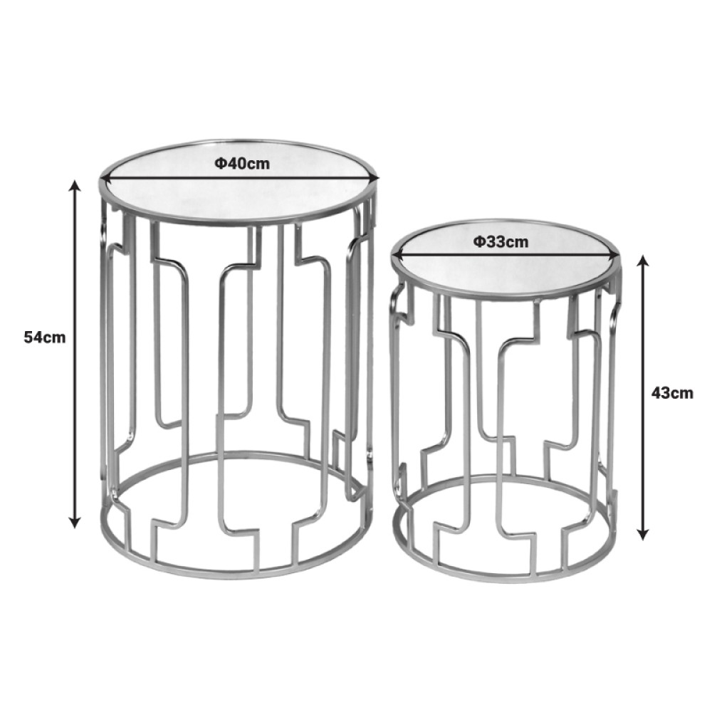 Βοηθητικά τραπεζάκια σετ 2τεμ Sieni Inart χρυσό μέταλλο-γυαλί καθρέπτη